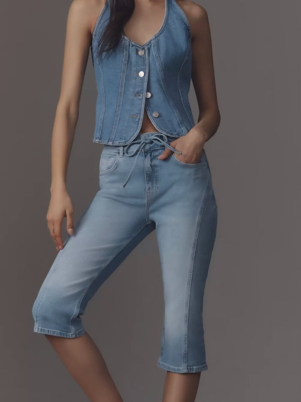 Pilcro High-Rise Tie-Belt Capri Jeans Blue Denim Women’s size 32